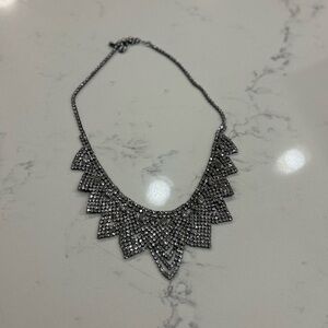 Grey Silver Jeweled Rhinestone Statement Necklace
